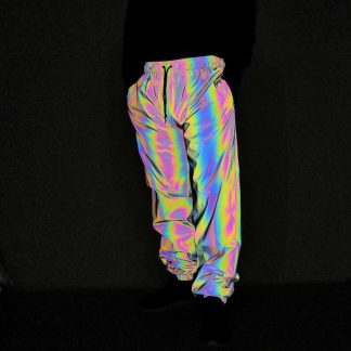 Holographic Reflective Rainbow Pants, Rave Outfit Concert Clothing, Trippy Track Pants