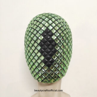 Unique Design Square Jewels Diamond Full Face Mask Covered in Green and Black Square Diamond